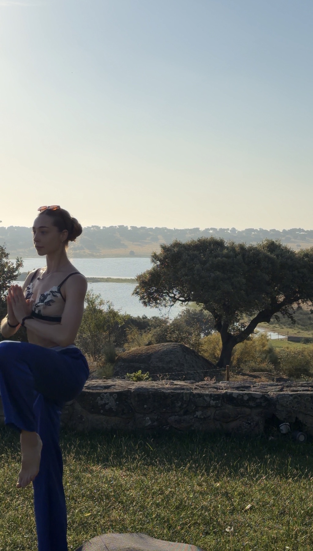 Morning yoga by the water